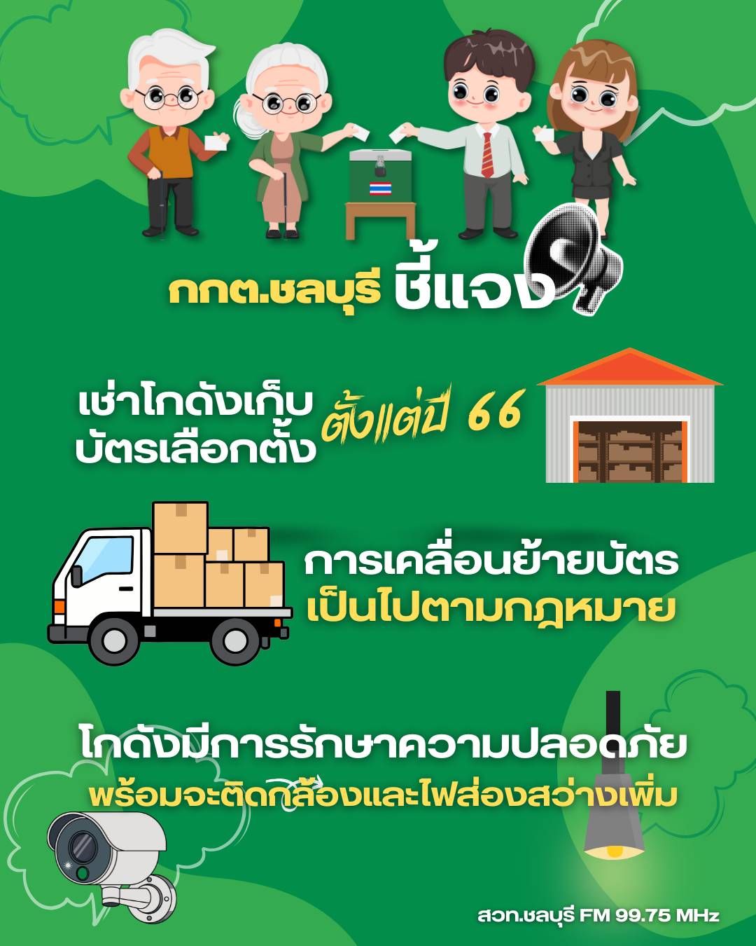 กกต.ชลบุรี ชี้แจงกรณีการเคลื่อนย้ายบัตรเลือกตั้งไปยังโกดังเก็บบัตรเลือกตั้ง